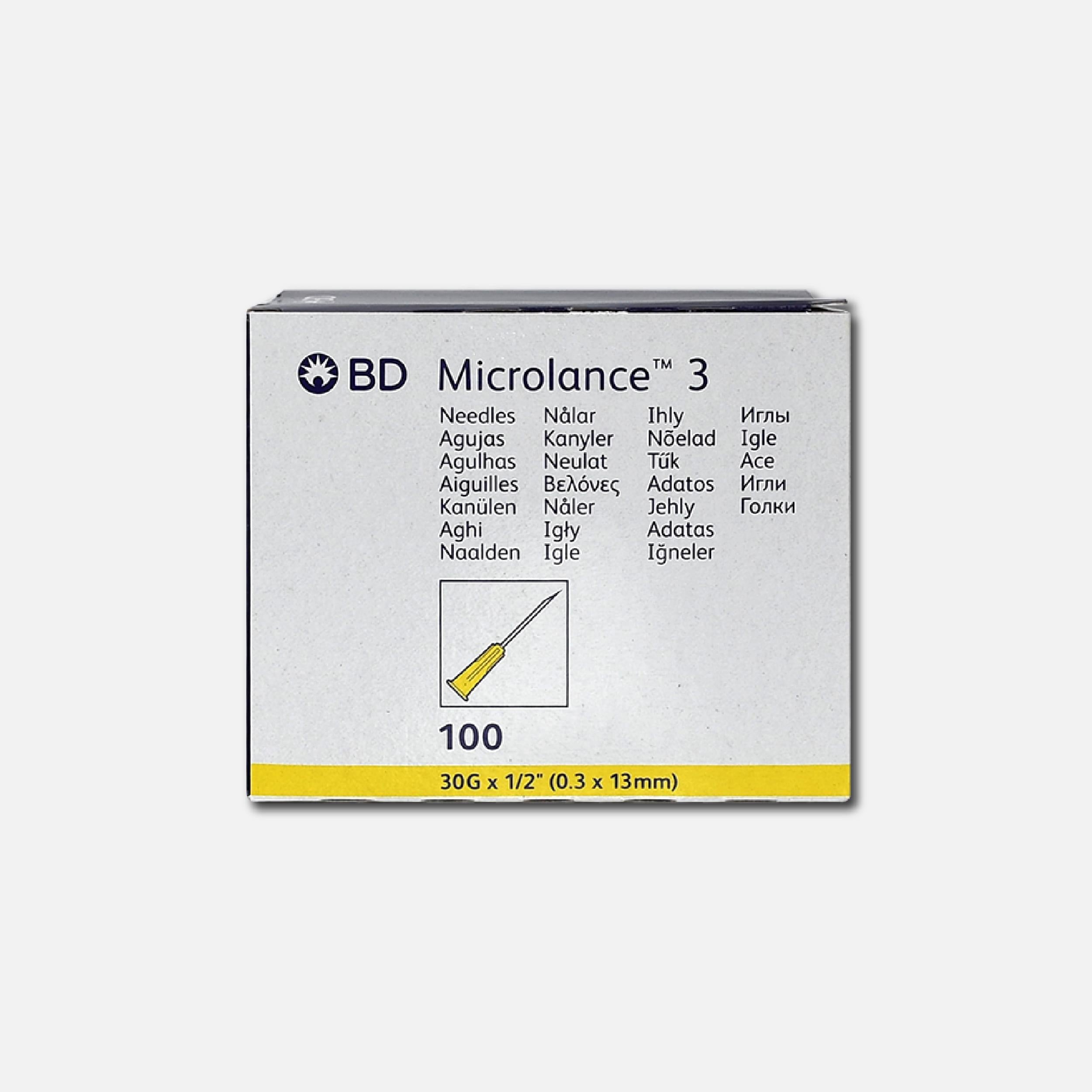 BD Microlance 3 Needles Yellow 30g x 0.5" x (Box of 100).